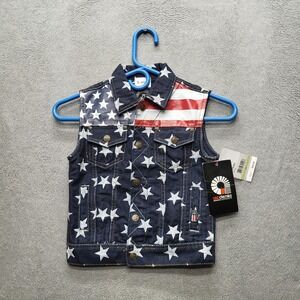 Akademiks Boys Vest 4T Indigo Denim AKOMKS Patriotic Embroidery‎ Y2K NWT